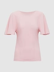 Reiss Light Pink Connie Fluid Sleeve Crepe T-Shirt - Image 2 of 4