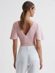 Reiss Light Pink Connie Fluid Sleeve Crepe T-Shirt - Image 4 of 4