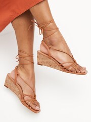 Tan Brown Signature Leather Low Cork Wedges - Image 1 of 8