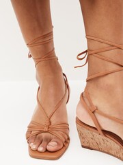 Tan Brown Signature Leather Low Cork Wedges - Image 2 of 8