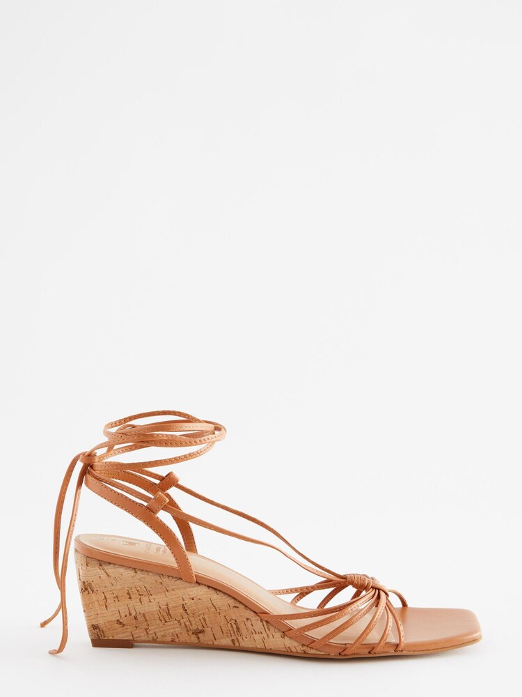 Tan Brown Signature Leather Low Cork Wedges - Image 3 of 8