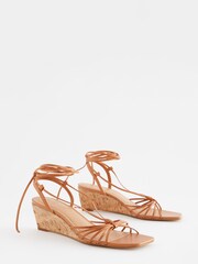 Tan Brown Signature Leather Low Cork Wedges - Image 4 of 8
