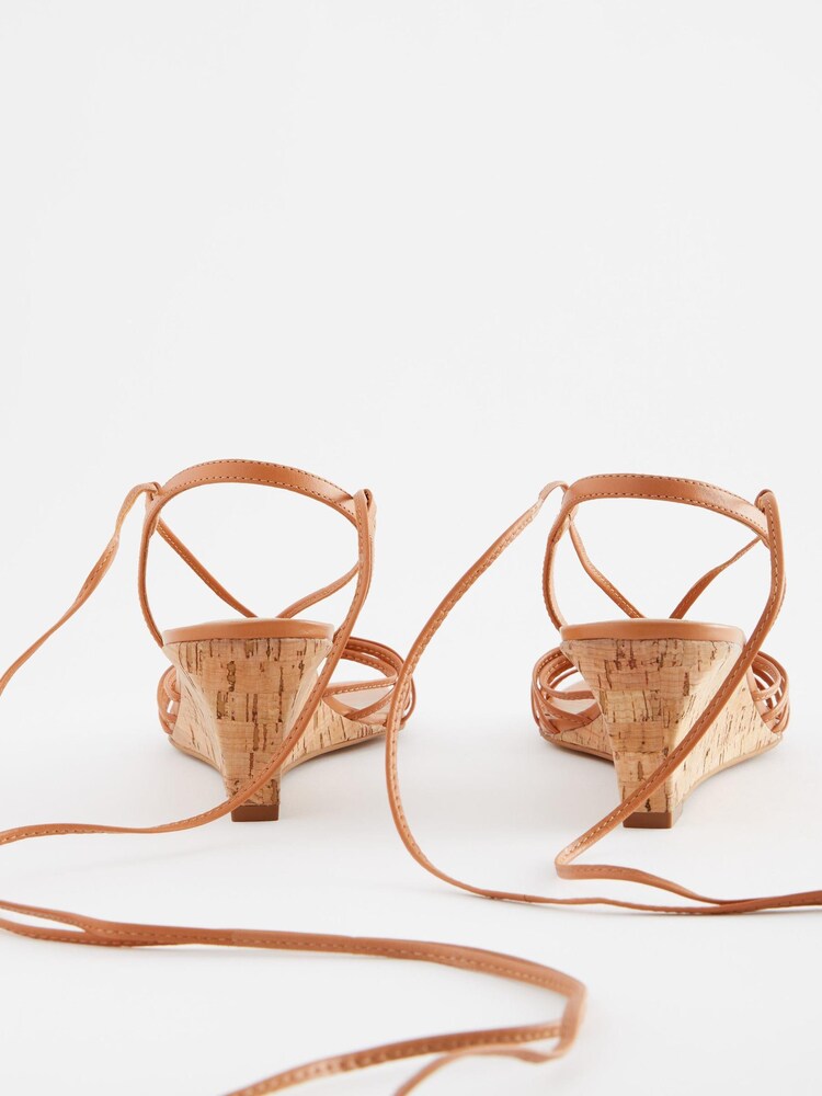 Tan Brown Signature Leather Low Cork Wedges - Image 5 of 8