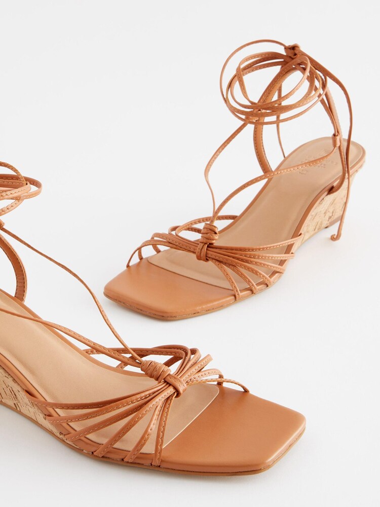 Tan Brown Signature Leather Low Cork Wedges - Image 6 of 8