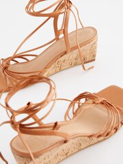 Tan Brown Signature Leather Low Cork Wedges - Image 7 of 8