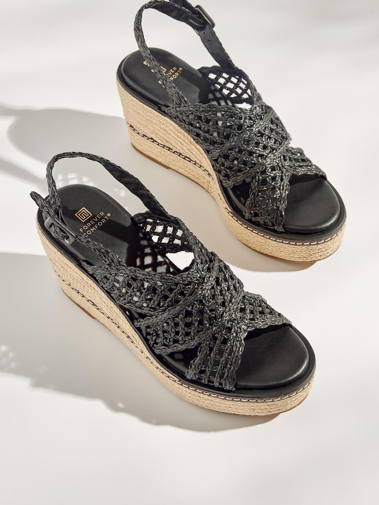Schwarz - Forever Comfort® Schuhe mit Makramee-Riemen und Keilabsatz - Bild 1 von 5