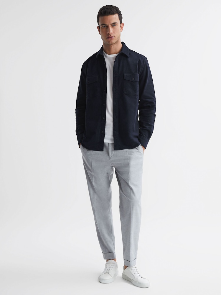 Reiss Navy Cialini Corduroy Twin Pocket Overshirt - Image 1 of 4