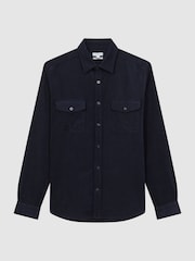 Reiss Navy Cialini Corduroy Twin Pocket Overshirt - Image 2 of 4