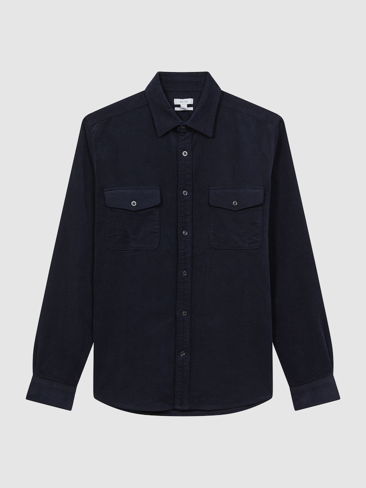Reiss Navy Cialini Corduroy Twin Pocket Overshirt - Image 2 of 4