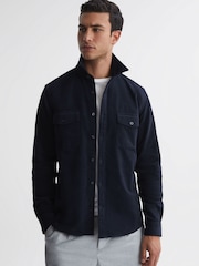 Reiss Navy Cialini Corduroy Twin Pocket Overshirt - Image 3 of 4