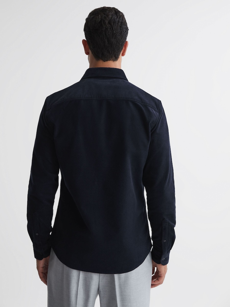 Reiss Navy Cialini Corduroy Twin Pocket Overshirt - Image 4 of 4