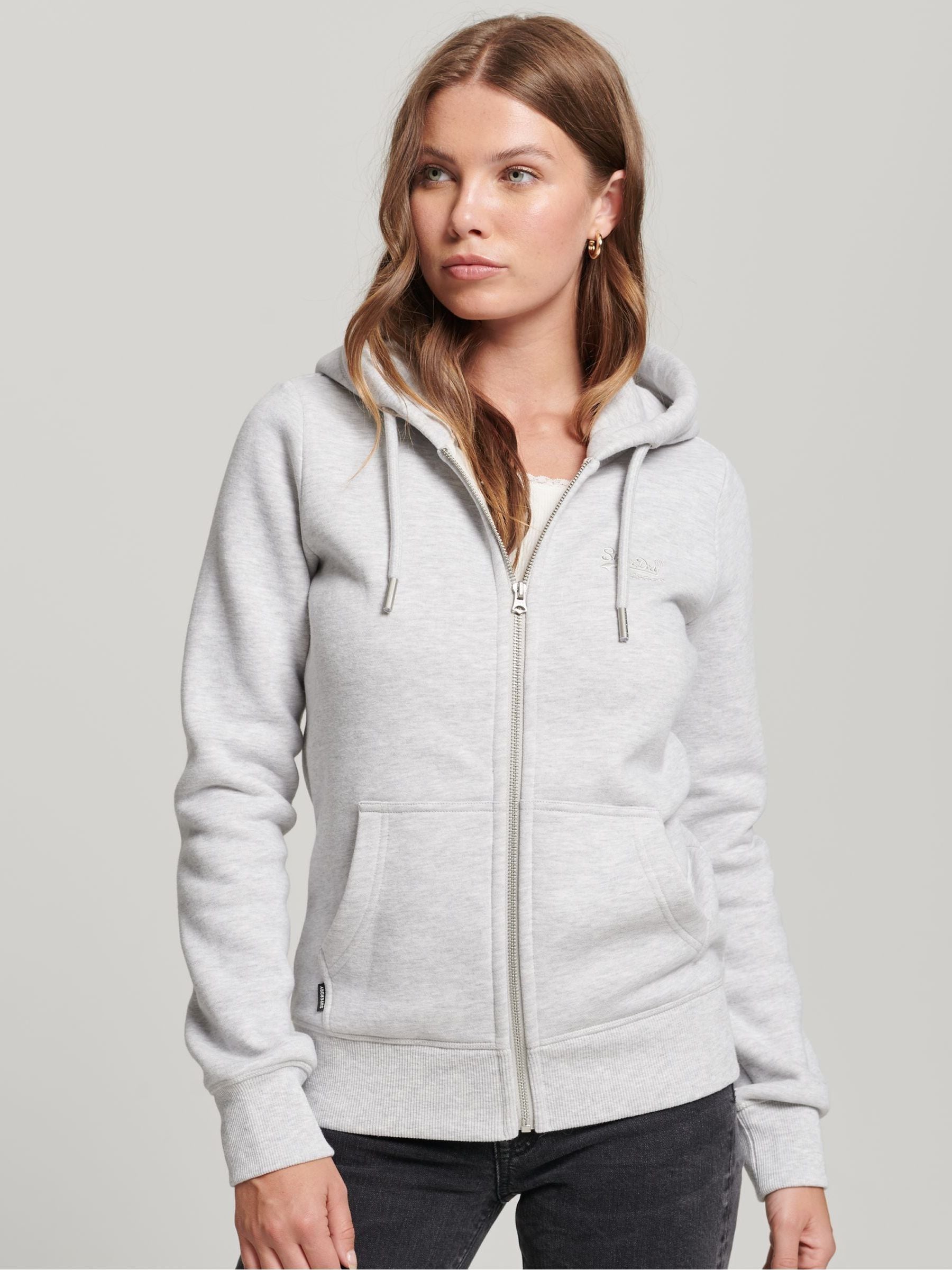 Buy Superdry Grey Cotton Vintage Logo Embroidered Zip Hoodie from Next Turkey