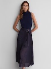 Reiss Grape Anya Pleated Midi Skirt - Image 1 of 5