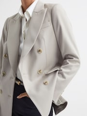 Reiss Neutral Astrid Double Breasted Wool Blend Blazer - Image 1 of 6