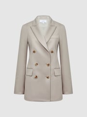 Reiss Neutral Astrid Double Breasted Wool Blend Blazer - Image 2 of 6