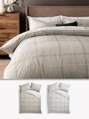 2 Pack Natural Beige/White Check Reversible Duvet Cover and Pillowcase Set - Image 1 of 9