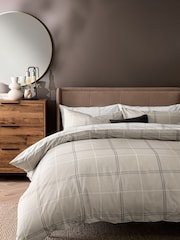 2 Pack Natural Beige/White Check Reversible Duvet Cover and Pillowcase Set - Image 2 of 9