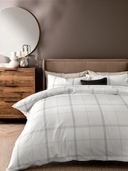 2 Pack Natural Beige/White Check Reversible Duvet Cover and Pillowcase Set - Image 3 of 9