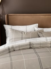 2 Pack Natural Beige/White Check Reversible Duvet Cover and Pillowcase Set - Image 4 of 9