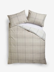 2 Pack Natural Beige/White Check Reversible Duvet Cover and Pillowcase Set - Image 8 of 9