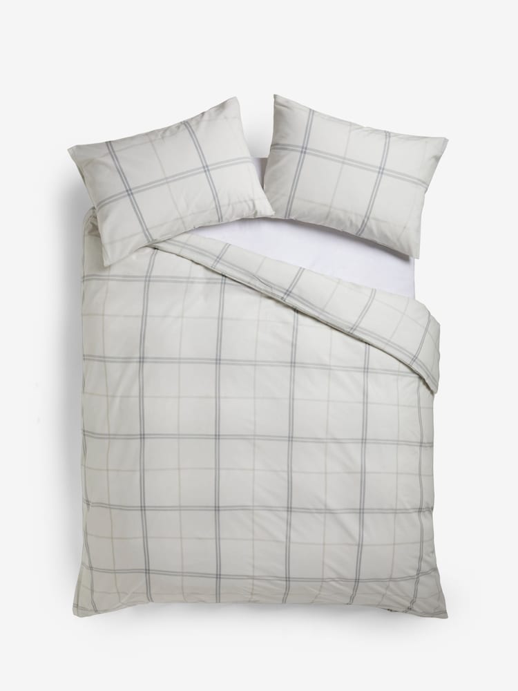 2 Pack Natural Beige/White Check Reversible Duvet Cover and Pillowcase Set - Image 9 of 9