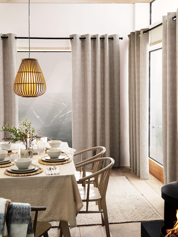 Natural Next Chenille Wave Texture Eyelet Lined Curtains - Image 2 of 5