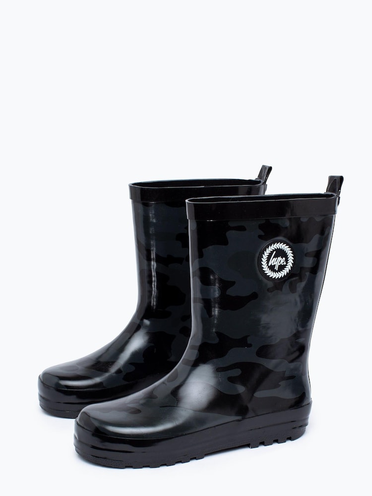 Hype. Boys Black Camouflage Wellies - Image 2 of 4 Hype. Boys Black Camouflage Wellies - Image 2 of 4