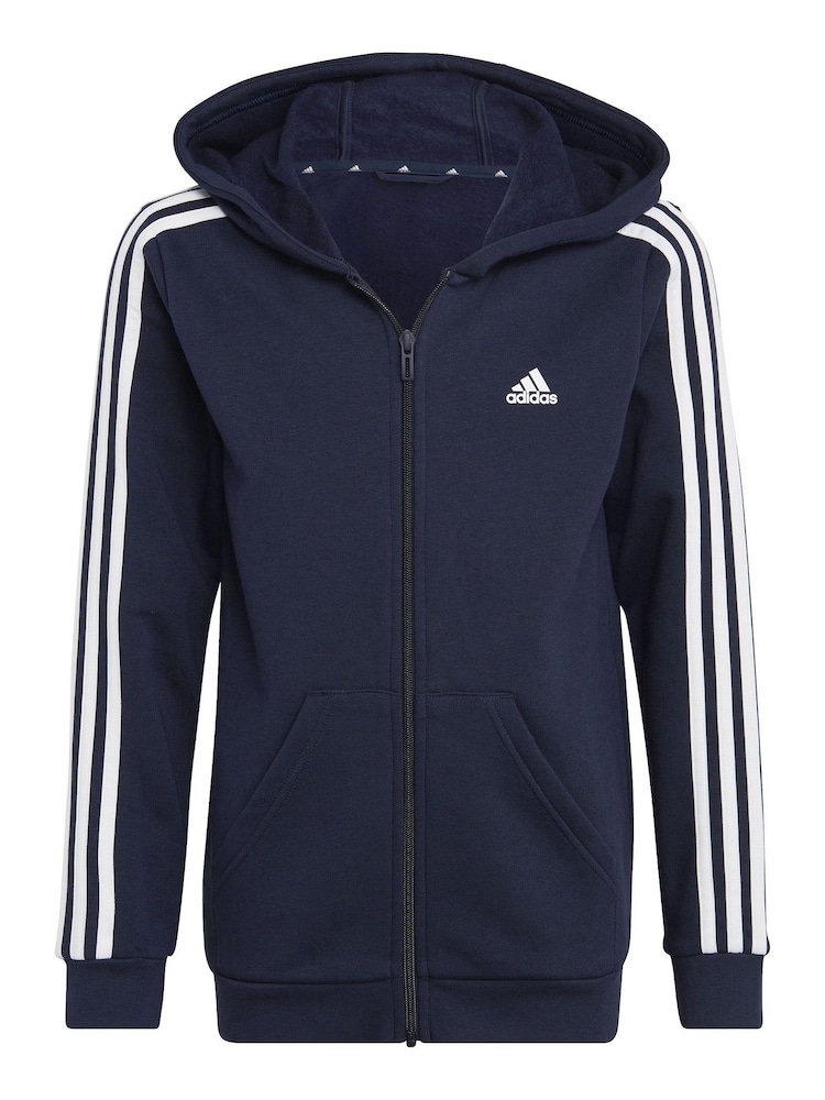 adidas Navy Essentials 3 Stripes Full Zip Hoodie - Image 2 of 6