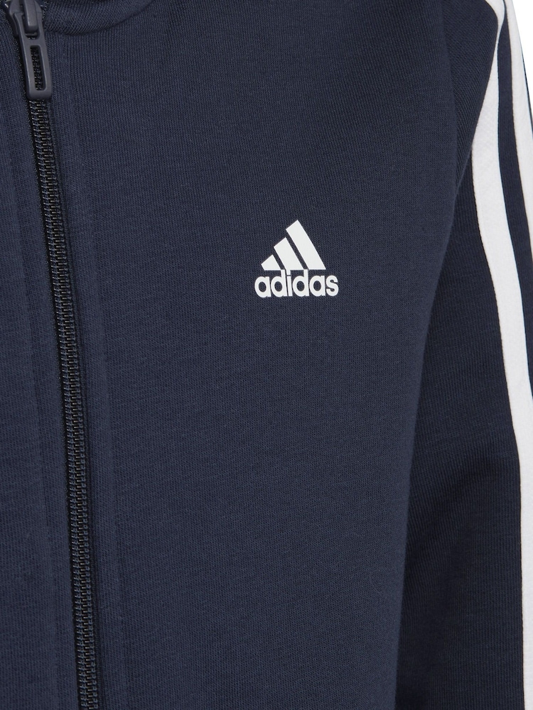 adidas Navy Essentials 3 Stripes Full Zip Hoodie - Image 6 of 6