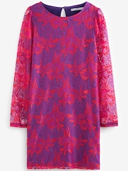 Pink Floral Print Lace Long Sleeve Mini Dress - Image 5 of 5