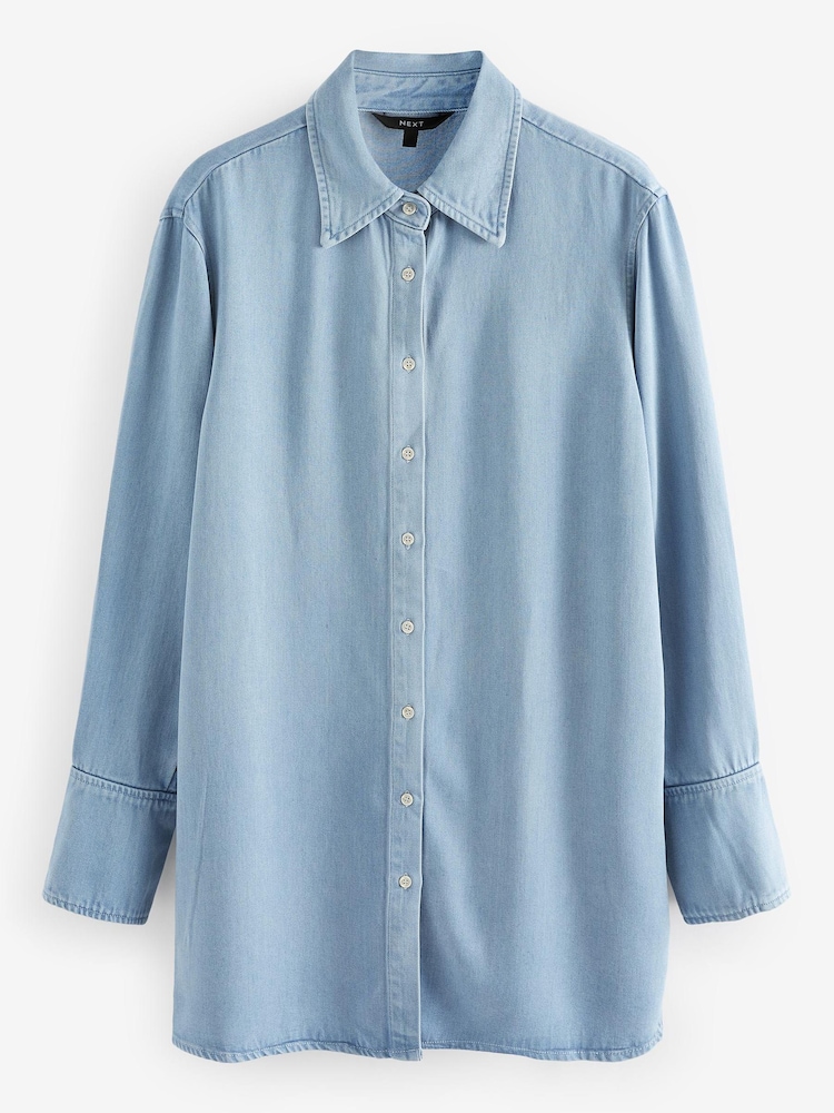 Mid Blue Premium Soft Lyocell Longline Shirt - Image 5 of 5