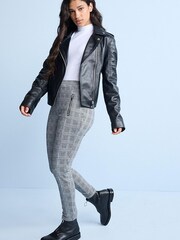 Monochrome Black/White Check Ponte Zip Detail Leggings - Image 1 of 5
