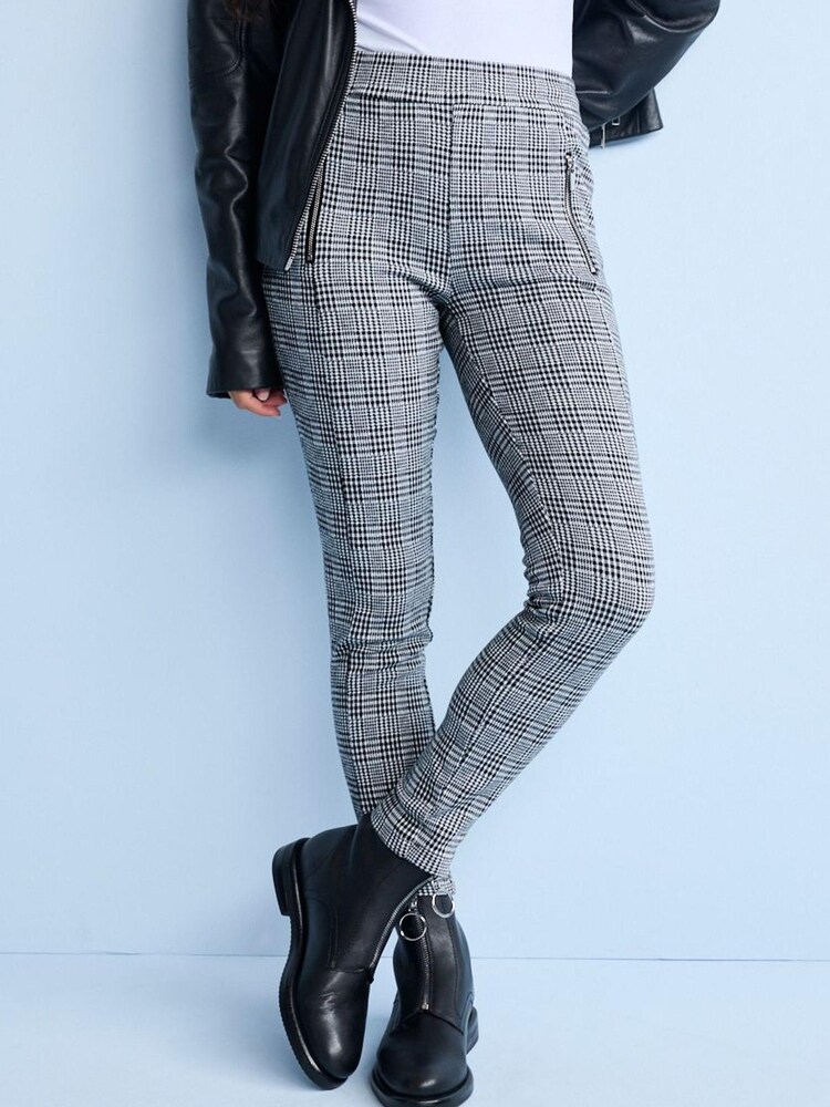 Monochrome Black/White Check Ponte Zip Detail Leggings - Image 2 of 5