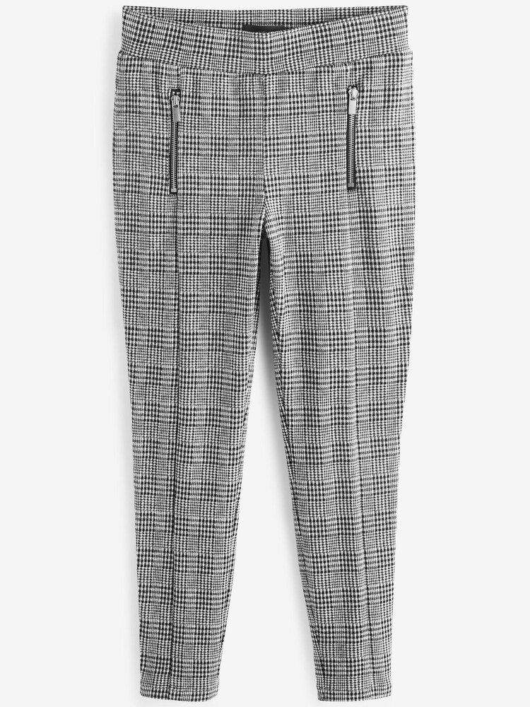 Monochrome Black/White Check Ponte Zip Detail Leggings - Image 5 of 5