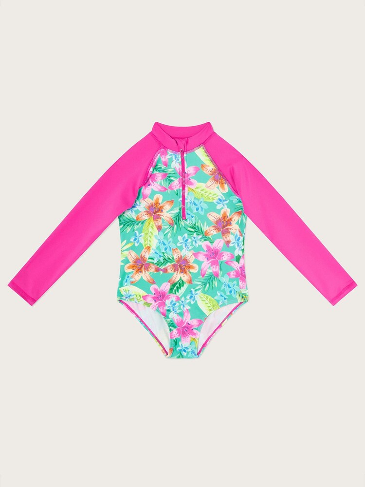 Monsoon Green Tropical Print Long Sleeve Swimsuit with Protection - Image 1 of 3