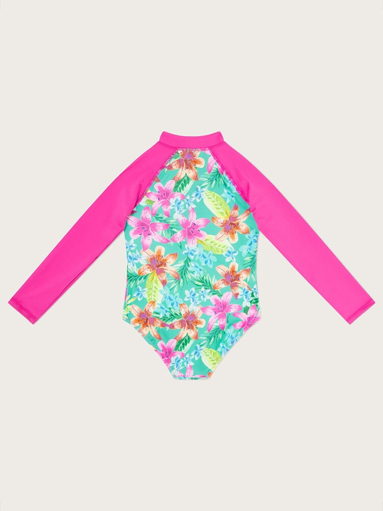 Monsoon Green Tropical Print Long Sleeve Swimsuit with Protection - Image 2 of 3