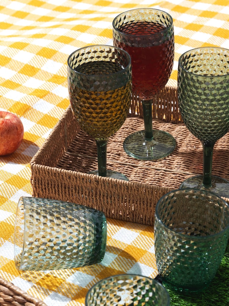 Cambridge Green Shatterproof Fete Diamond Design 4 Piece Wine Set - Image 2 of 4