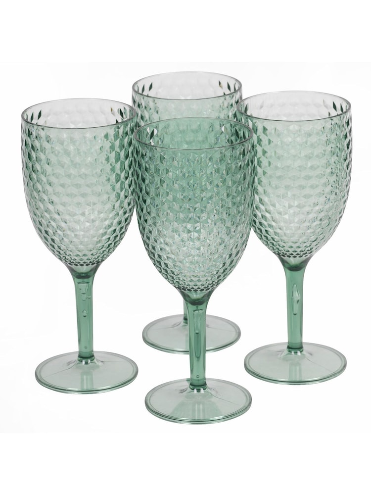 Cambridge Green Shatterproof Fete Diamond Design 4 Piece Wine Set - Image 4 of 4