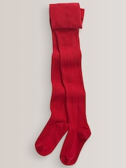 Red/Navy Blue/Cream Cotton Rich Cable Tights 3 Pack - Image 2 of 4
