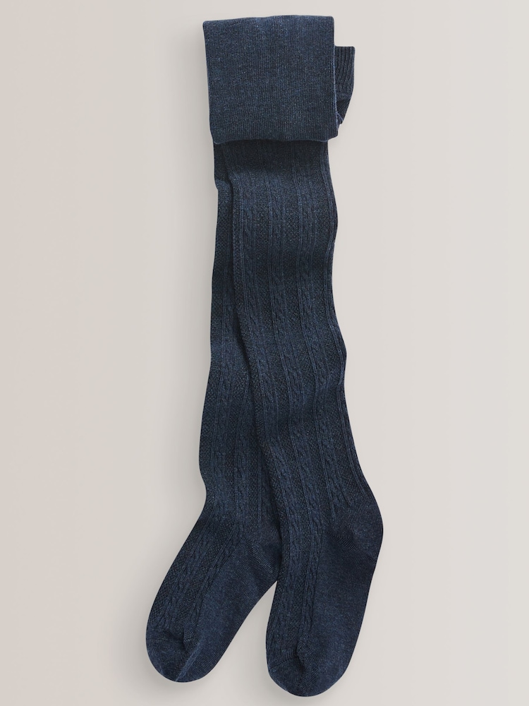 Red/Navy Blue/Cream Cotton Rich Cable Tights 3 Pack - Image 3 of 4