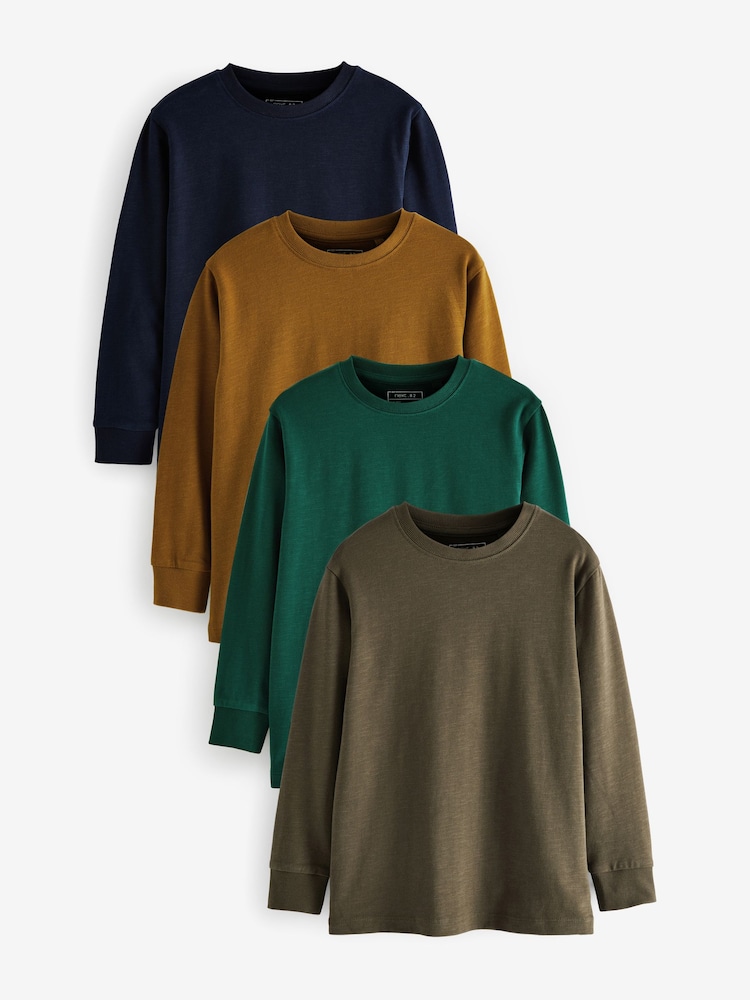 Hellbraun/Khakigrün - Long Sleeve Cosy T-Shirts 4 Pack (3-16yrs) - Bild 1 von 2