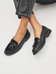 Black Standard/Wide Fit Forever Comfort® Tassel Detail Cleated Chunky Loafer Shoes - Image 1 of 6