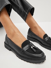 Black Standard/Wide Fit Forever Comfort® Tassel Detail Cleated Chunky Loafer Shoes - Image 2 of 6