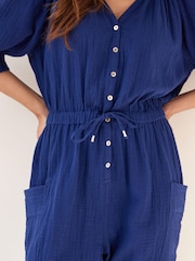 Marineblau/blau - Overall aus Baumwolle in Knitteroptik - Bild 5 von 8
