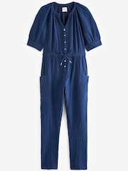 Marineblau/blau - Overall aus Baumwolle in Knitteroptik - Bild 7 von 8
