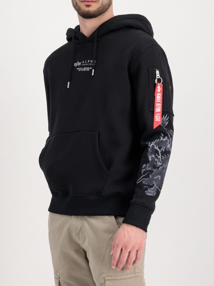 Alpha Industries Dragon Embroidered Black Hoodie - Image 1 of 6