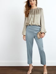 Blue Tailored Satin Slim Trousers - Image 1 of 5