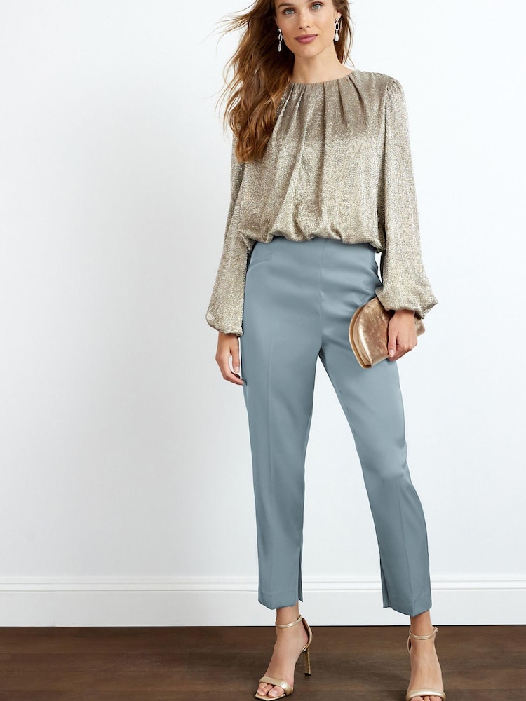 Blue Tailored Satin Slim Trousers - Image 1 of 5