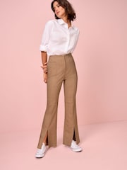 Brown Check Smart Front Split Flare Trousers - Image 1 of 5