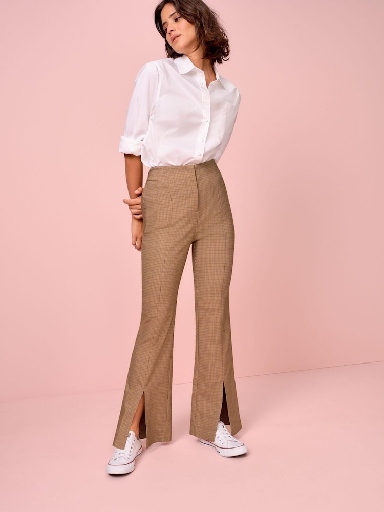 Brown Check Smart Front Split Flare Trousers - Image 1 of 5